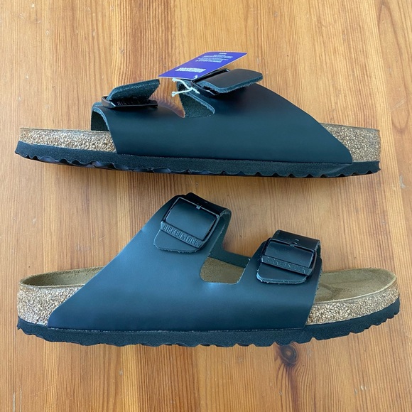 Birkenstock Arizona Sandals Black Birko Flor Faux Leather M10 W12 - Picture 4 of 8